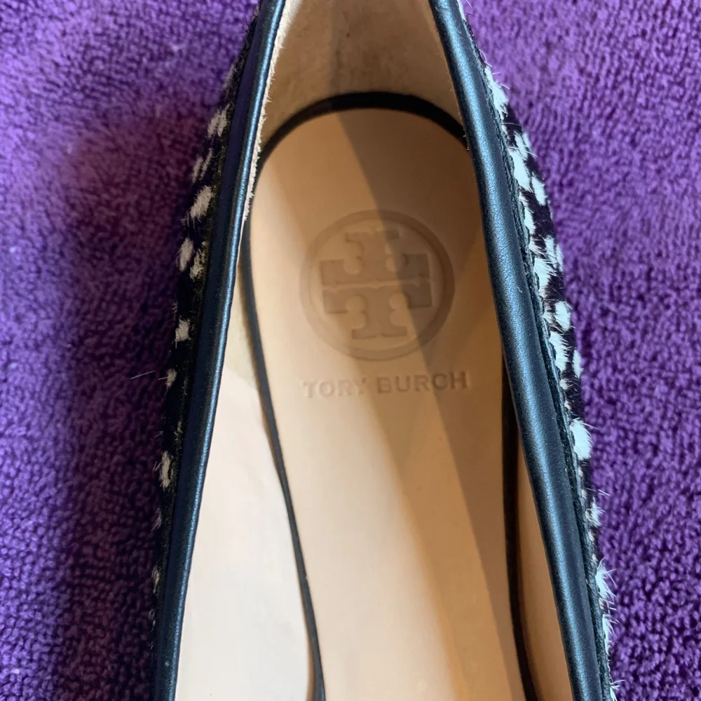Tory Burch Black/Cream Animal Hair/Leather Ballet Flats sz 8M